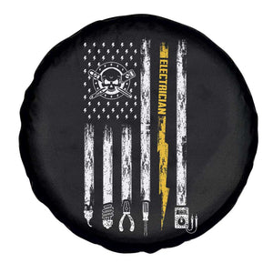 Electrician US Flag Spare Tire Cover Tools for Electricians Skull Lightning Graphic