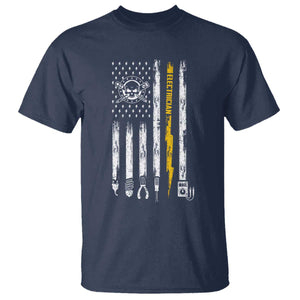Electrician US Flag T Shirt Tools for Electricians Skull Lightning Graphic