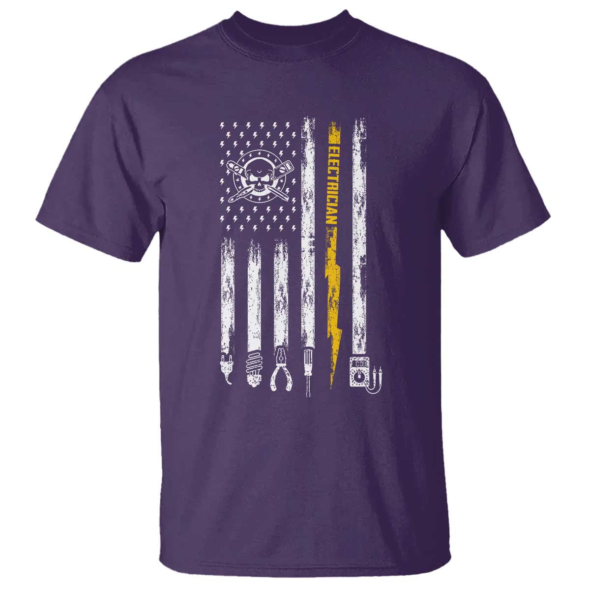 Electrician US Flag T Shirt Tools for Electricians Skull Lightning Graphic