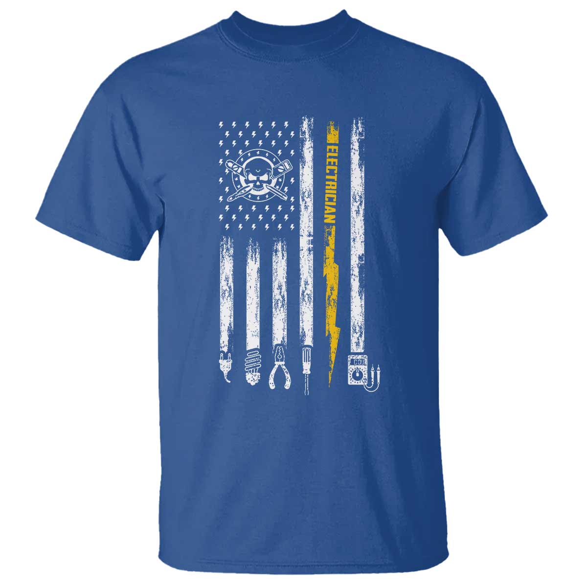 Electrician US Flag T Shirt Tools for Electricians Skull Lightning Graphic