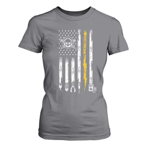 Electrician US Flag T Shirt For Women Tools for Electricians Skull Lightning Graphic