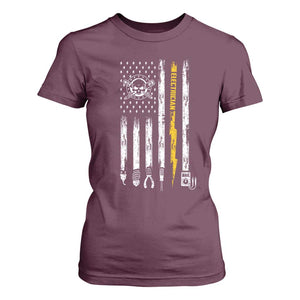 Electrician US Flag T Shirt For Women Tools for Electricians Skull Lightning Graphic