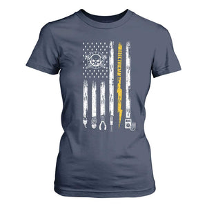 Electrician US Flag T Shirt For Women Tools for Electricians Skull Lightning Graphic