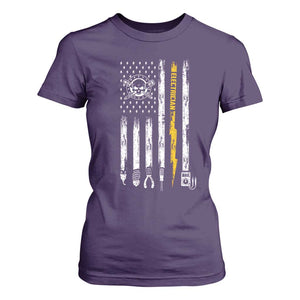 Electrician US Flag T Shirt For Women Tools for Electricians Skull Lightning Graphic