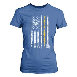 Electrician US Flag T Shirt For Women Tools for Electricians Skull Lightning Graphic