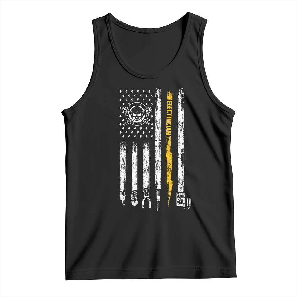 Electrician US Flag Tank Top Tools for Electricians Skull Lightning Graphic