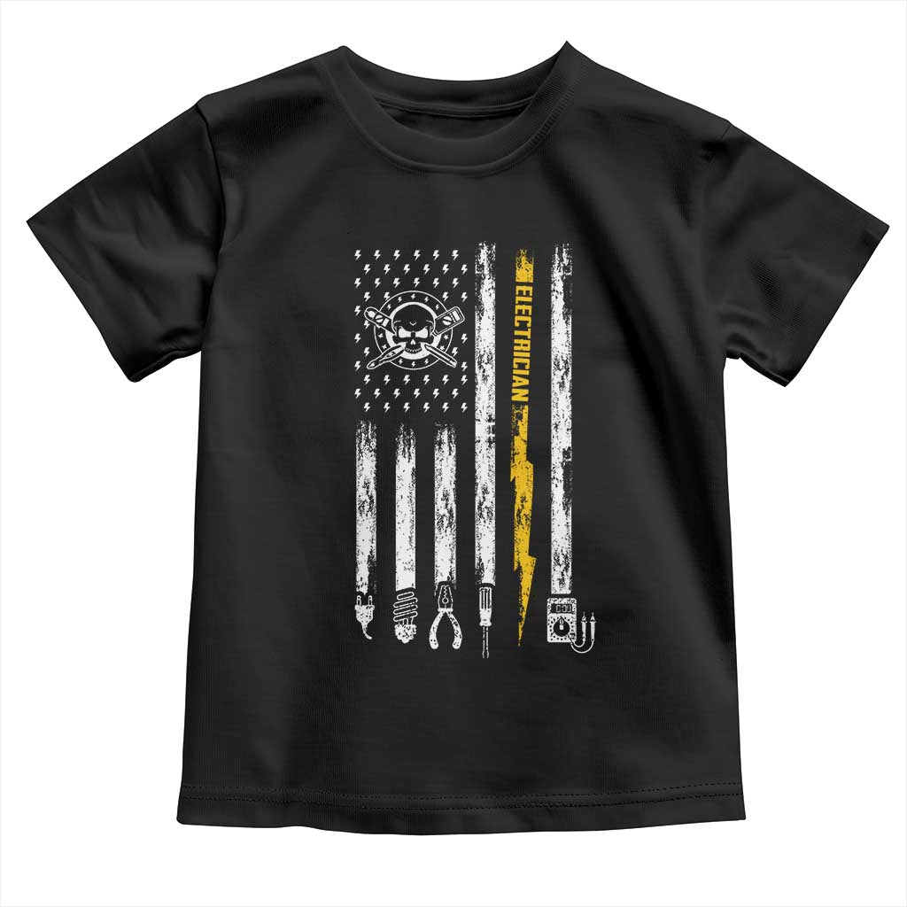 Electrician US Flag Toddler T Shirt Tools for Electricians Skull Lightning Graphic TS10 Black Print Your Wear