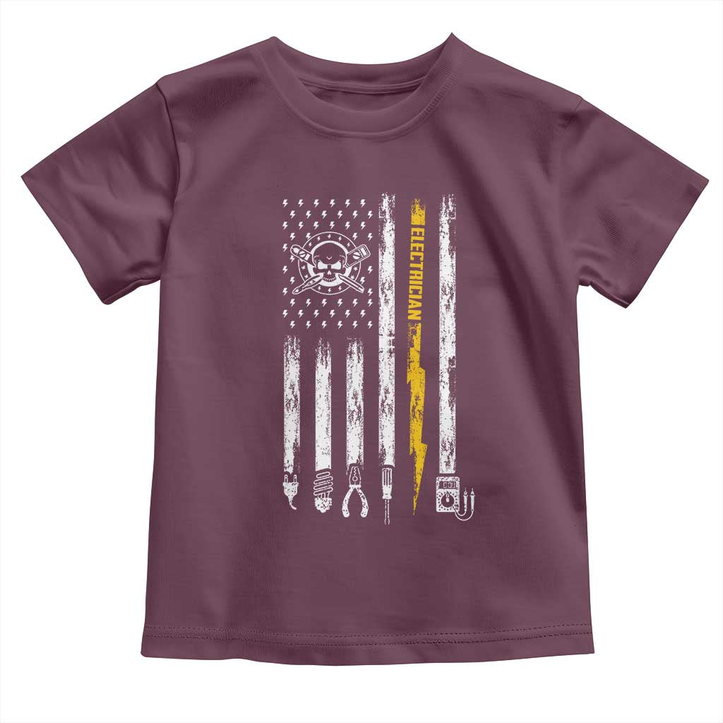 Electrician US Flag Toddler T Shirt Tools for Electricians Skull Lightning Graphic