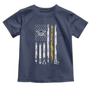 Electrician US Flag Toddler T Shirt Tools for Electricians Skull Lightning Graphic
