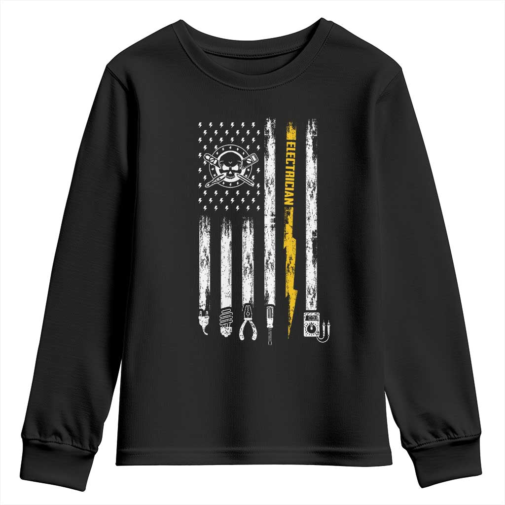 Electrician US Flag Youth Sweatshirt Tools for Electricians Skull Lightning Graphic TS10 Black Print Your Wear