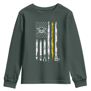 Electrician US Flag Youth Sweatshirt Tools for Electricians Skull Lightning Graphic