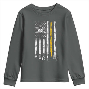 Electrician US Flag Youth Sweatshirt Tools for Electricians Skull Lightning Graphic