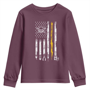 Electrician US Flag Youth Sweatshirt Tools for Electricians Skull Lightning Graphic