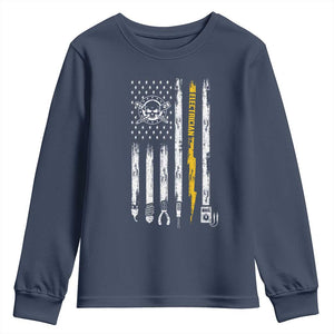Electrician US Flag Youth Sweatshirt Tools for Electricians Skull Lightning Graphic