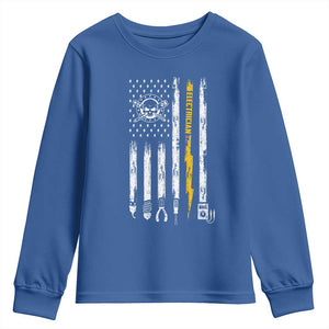 Electrician US Flag Youth Sweatshirt Tools for Electricians Skull Lightning Graphic
