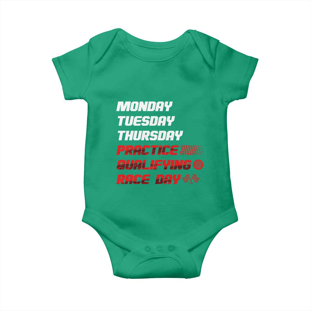 Monday Tuesday Thursday Practice Qualifying Race Day Baby Onesie TS10 Irish Green Print Your Wear