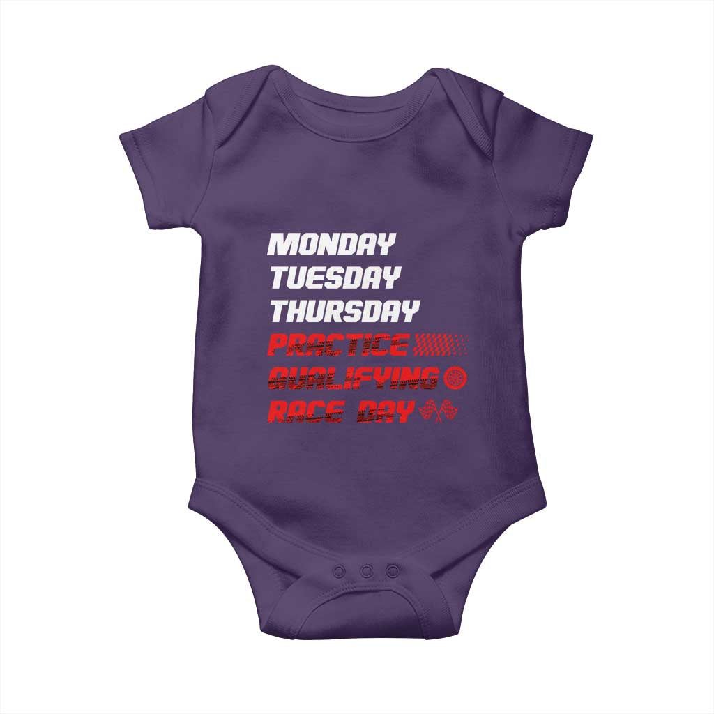 Monday Tuesday Thursday Practice Qualifying Race Day Baby Onesie TS10 Purple Print Your Wear