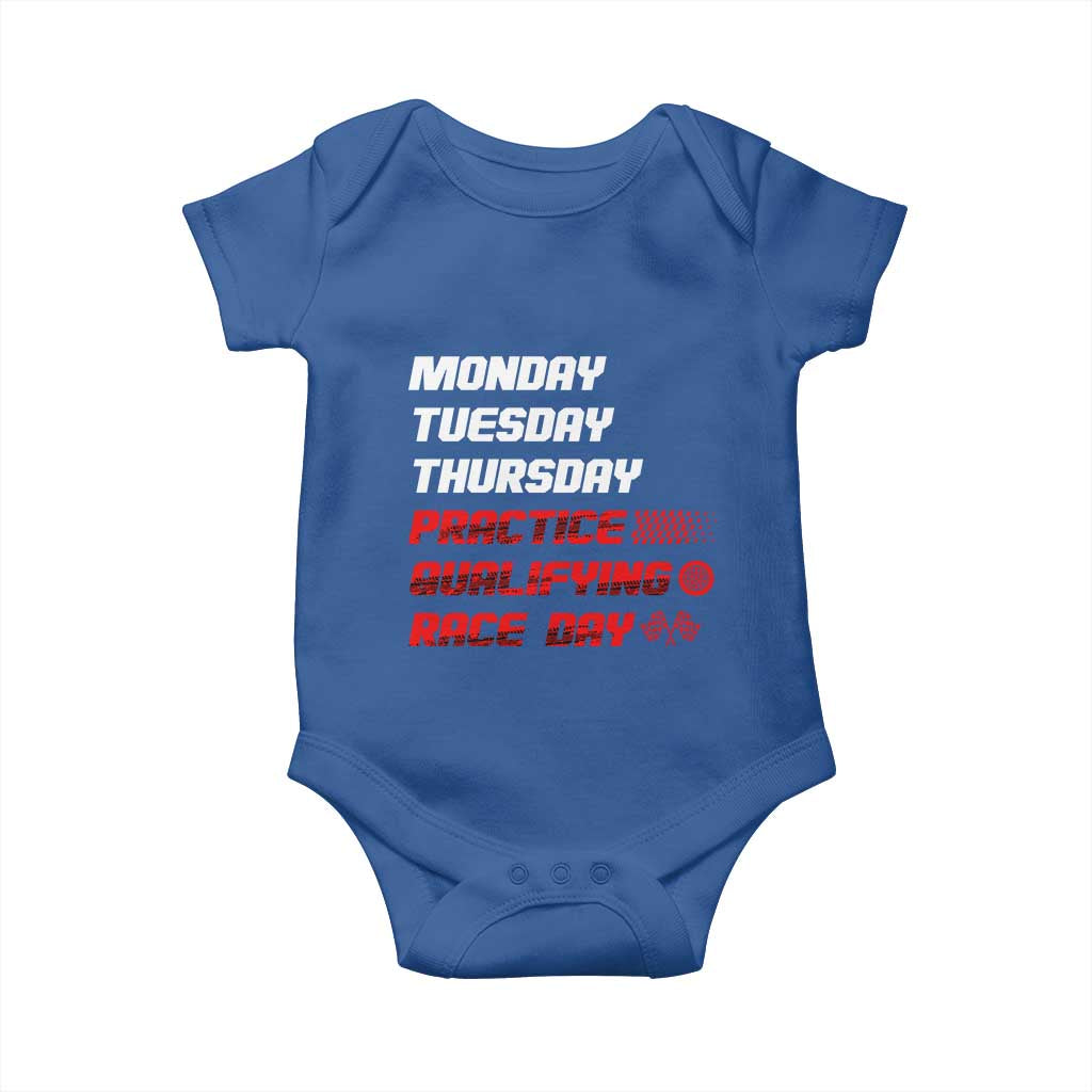 Monday Tuesday Thursday Practice Qualifying Race Day Baby Onesie TS10 Royal Blue Print Your Wear