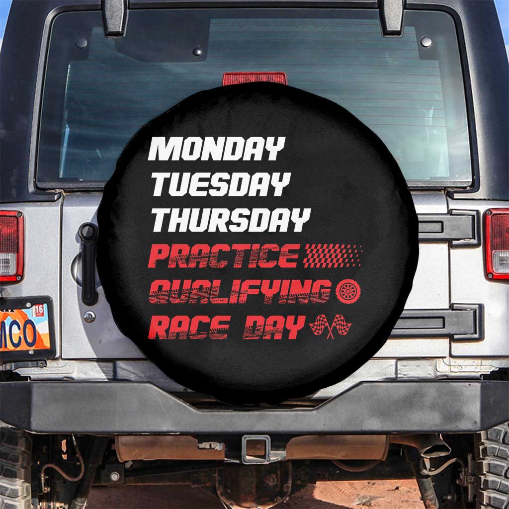 Monday Tuesday Thursday Practice Qualifying Race Day Spare Tire Cover TS10 No hole Black Print Your Wear