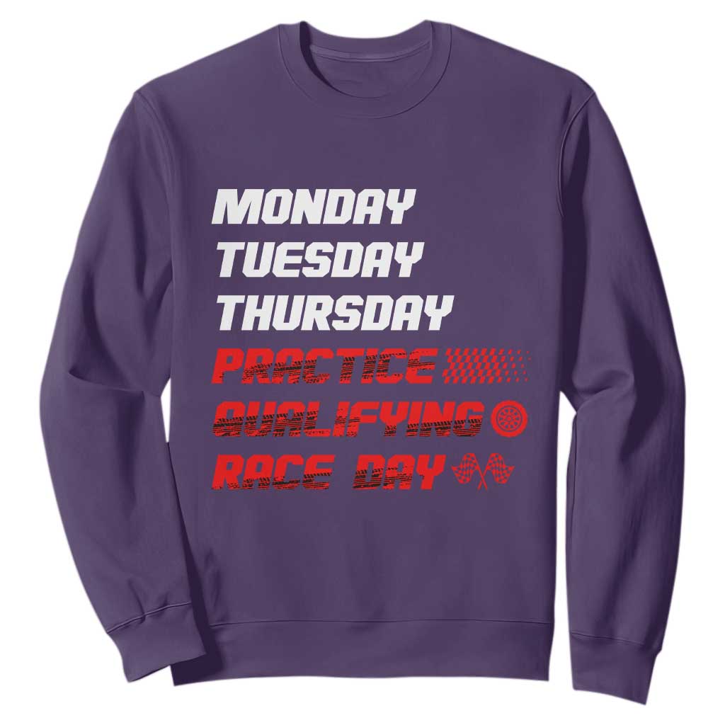 Monday Tuesday Thursday Practice Qualifying Race Day Sweatshirt TS10 Purple Print Your Wear
