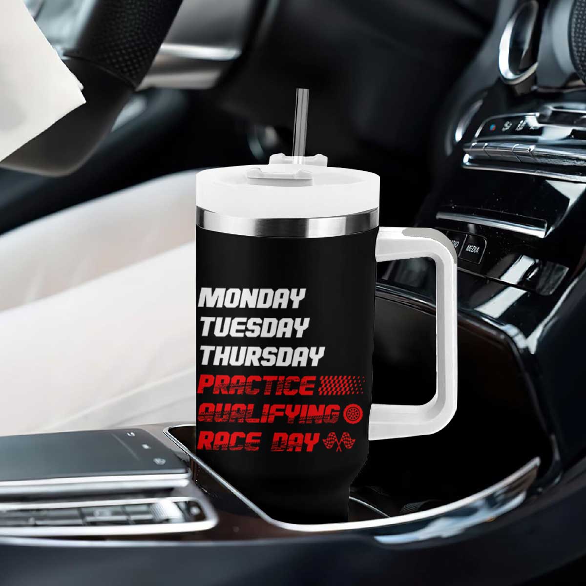 Monday Tuesday Thursday Practice Qualifying Race Day Tumbler With Handle TS10 Print Your Wear