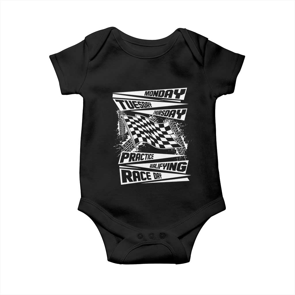 Monday Tuesday Thursday Practice Qualifying Race Day Baby Onesie Retro Vintage Watercolors Checkered Flag TS10 Black Print Your Wear