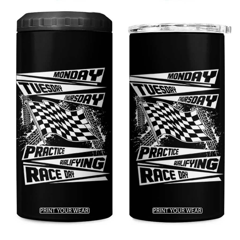 Monday Tuesday Thursday Practice Qualifying Race Day 4 in 1 Can Cooler Tumbler Retro Vintage Watercolors Checkered Flag TS10 One Size: 16 oz Black Print Your Wear