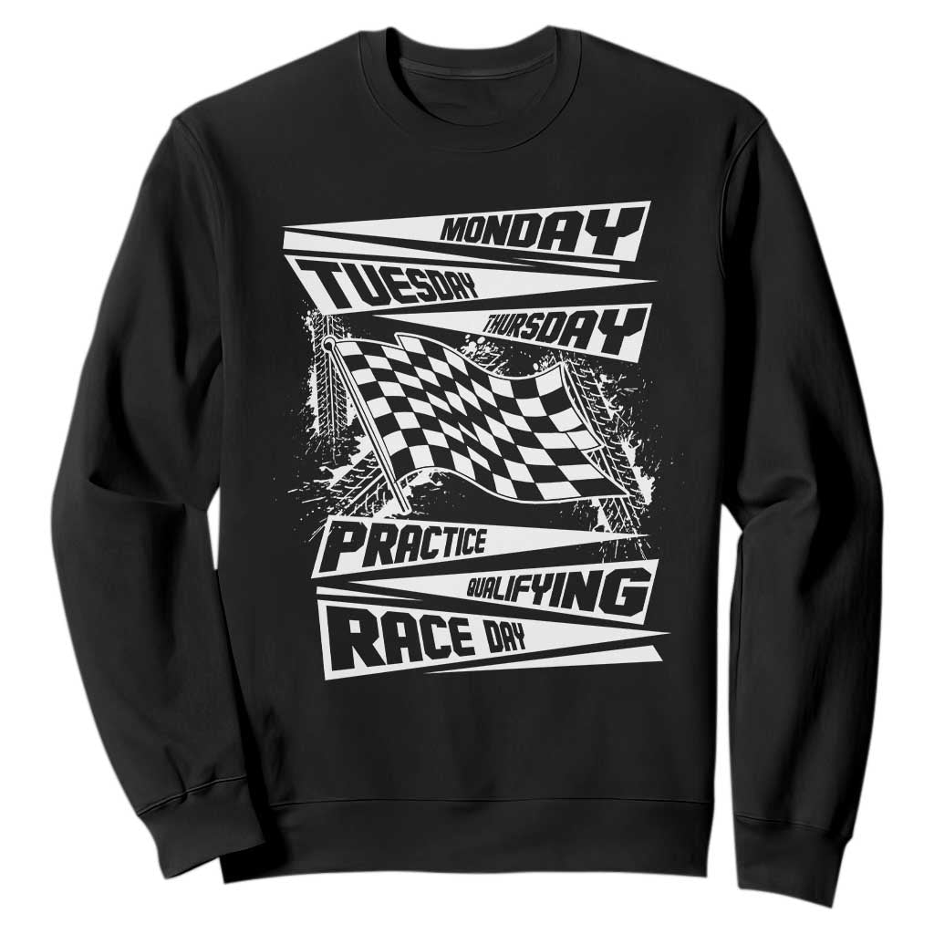 Monday Tuesday Thursday Practice Qualifying Race Day Sweatshirt Retro Vintage Watercolors Checkered Flag TS10 Black Print Your Wear