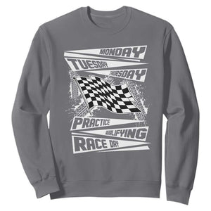 Monday Tuesday Thursday Practice Qualifying Race Day Sweatshirt Retro Vintage Watercolors Checkered Flag TS10 Charcoal Print Your Wear