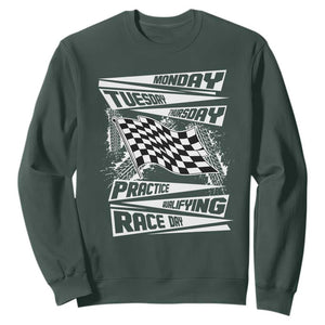 Monday Tuesday Thursday Practice Qualifying Race Day Sweatshirt Retro Vintage Watercolors Checkered Flag TS10 Dark Forest Green Print Your Wear