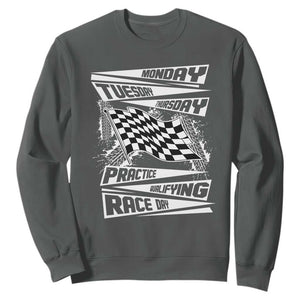 Monday Tuesday Thursday Practice Qualifying Race Day Sweatshirt Retro Vintage Watercolors Checkered Flag TS10 Dark Heather Print Your Wear