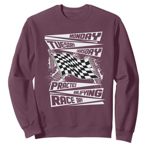 Monday Tuesday Thursday Practice Qualifying Race Day Sweatshirt Retro Vintage Watercolors Checkered Flag TS10 Maroon Print Your Wear