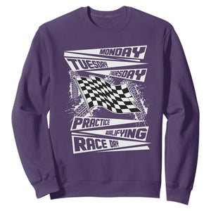 Monday Tuesday Thursday Practice Qualifying Race Day Sweatshirt Retro Vintage Watercolors Checkered Flag TS10 Purple Print Your Wear