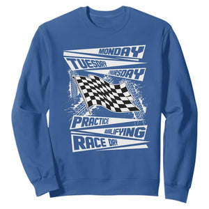 Monday Tuesday Thursday Practice Qualifying Race Day Sweatshirt Retro Vintage Watercolors Checkered Flag TS10 Royal Blue Print Your Wear
