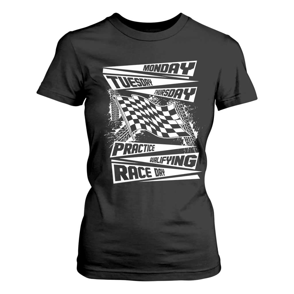 Monday Tuesday Thursday Practice Qualifying Race Day T Shirt For Women Retro Vintage Watercolors Checkered Flag TS10 Black Print Your Wear