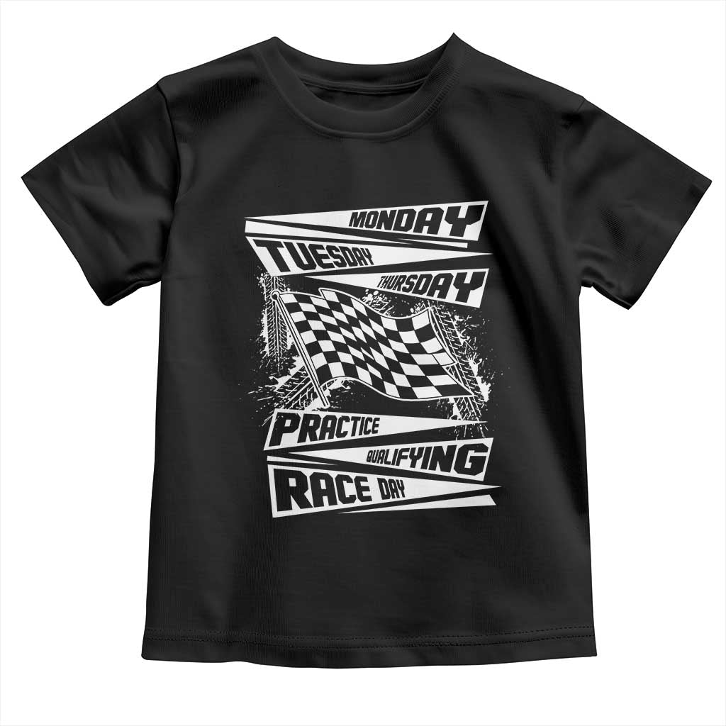 Monday Tuesday Thursday Practice Qualifying Race Day Toddler T Shirt Retro Vintage Watercolors Checkered Flag TS10 Black Print Your Wear