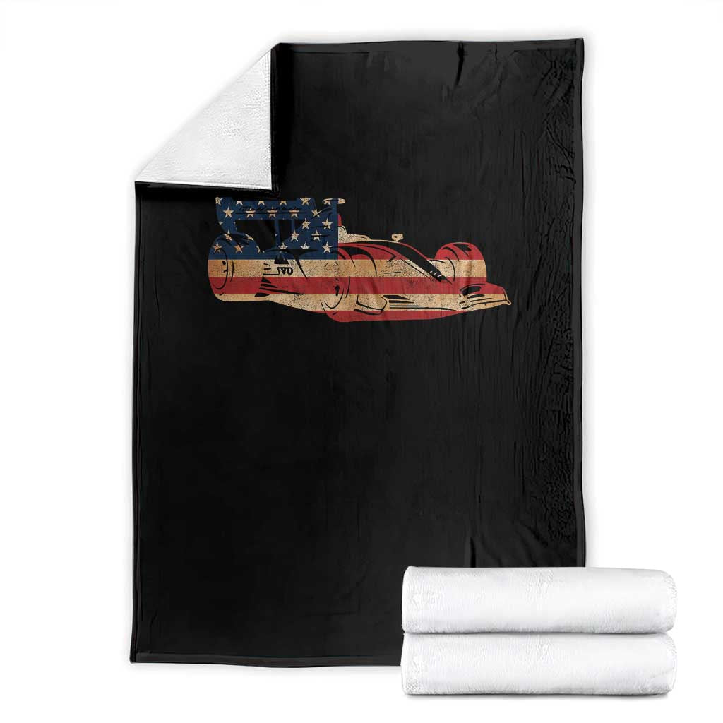 Racing Car Throw Blanket Retro Style Vintage American Flag TS10 Black Print Your Wear