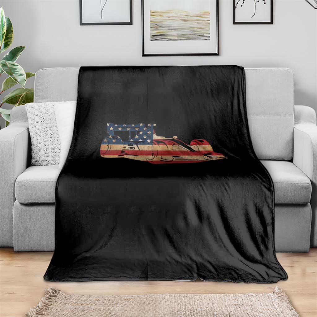 Racing Car Throw Blanket Retro Style Vintage American Flag TS10 Print Your Wear