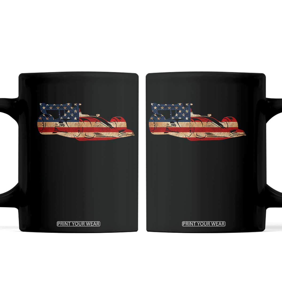 Racing Car Coffee Mug Retro Style Vintage American Flag TS10 Black Print Your Wear