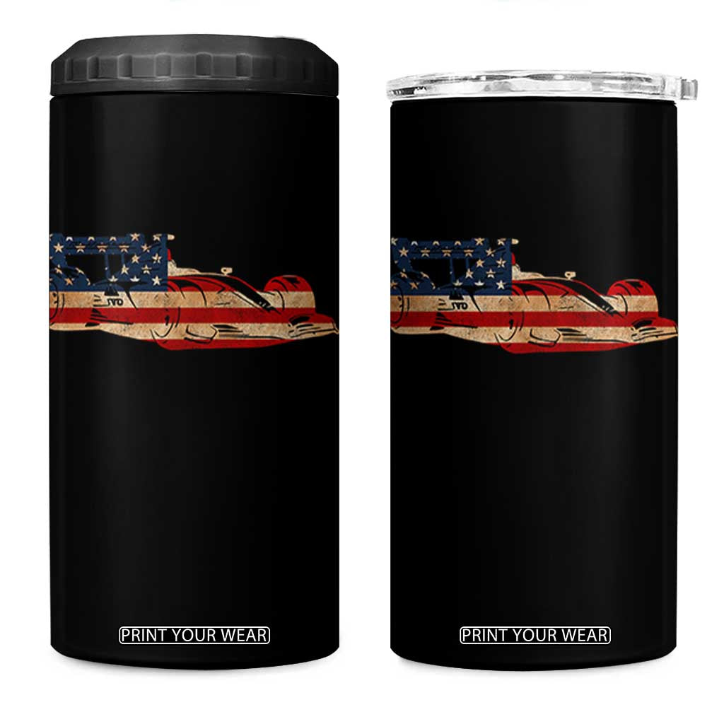 Racing Car 4 in 1 Can Cooler Tumbler Retro Style Vintage American Flag TS10 One Size: 16 oz Black Print Your Wear