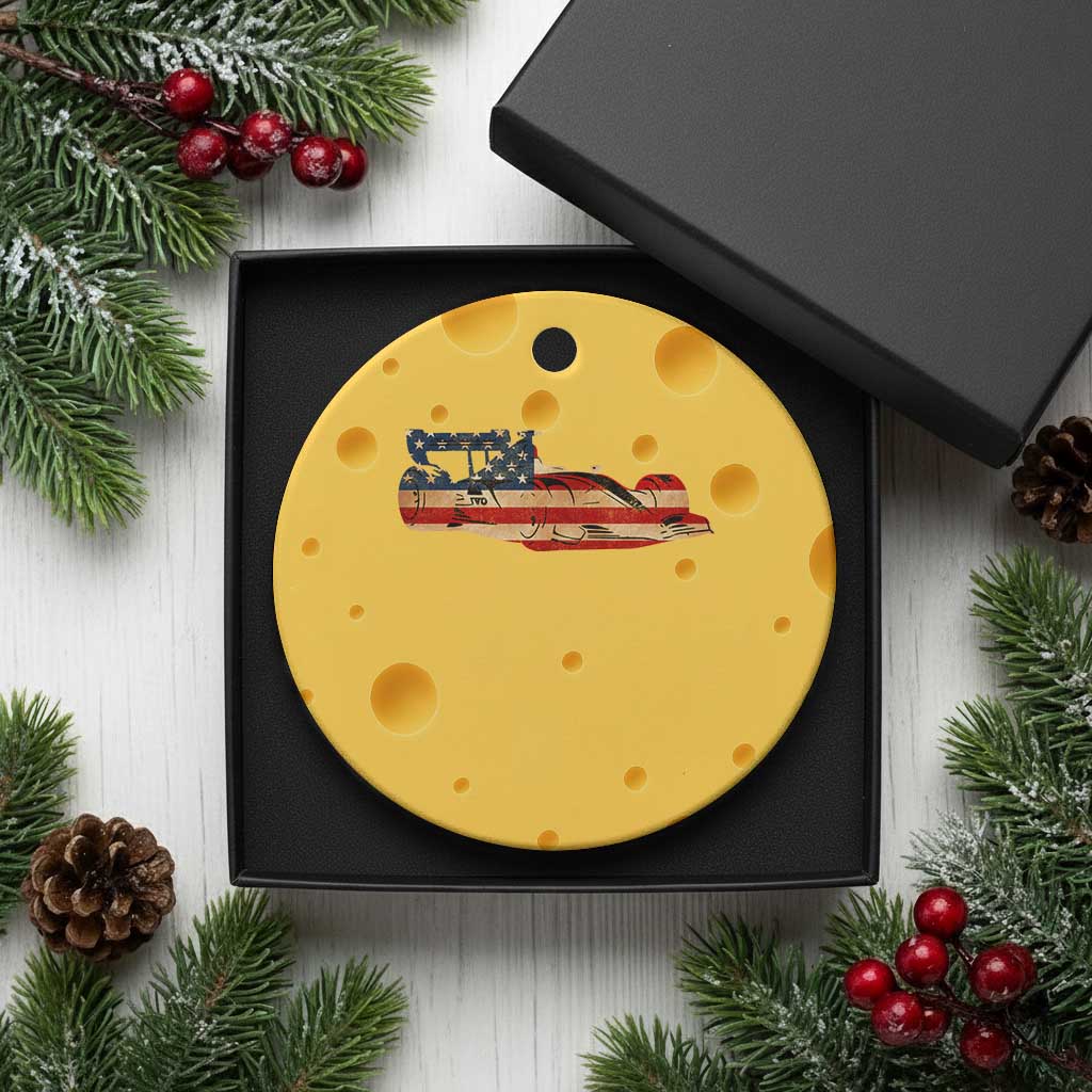 Racing Car Ceramic Ornament Retro Style Vintage American Flag TS10 1pc Yellow Cheese Print Your Wear