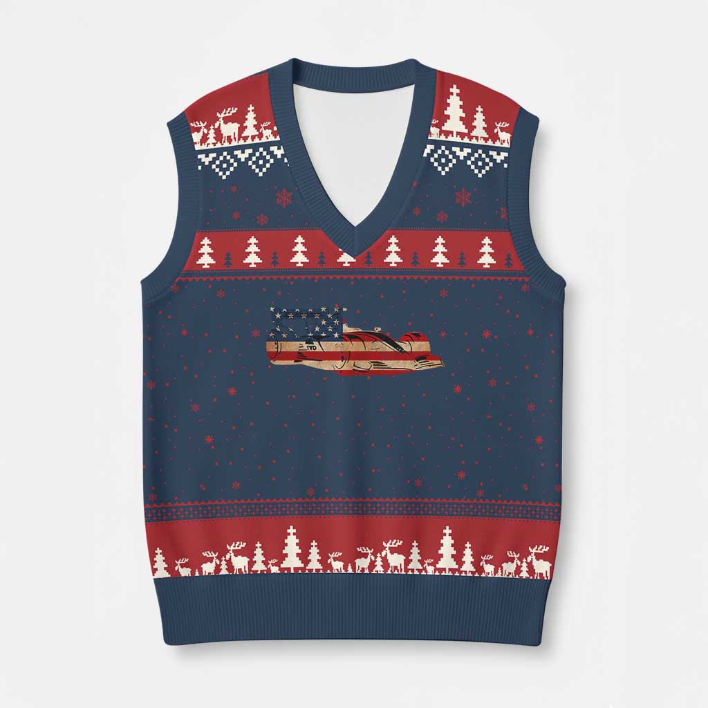 Racing Car V-Neck Knit Sweater Vest Retro Style Vintage American Flag TS10 Navy Red Print Your Wear