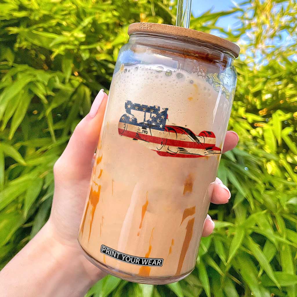 Racing Car Glass Can Retro Style Vintage American Flag TS10 Black Print Your Wear