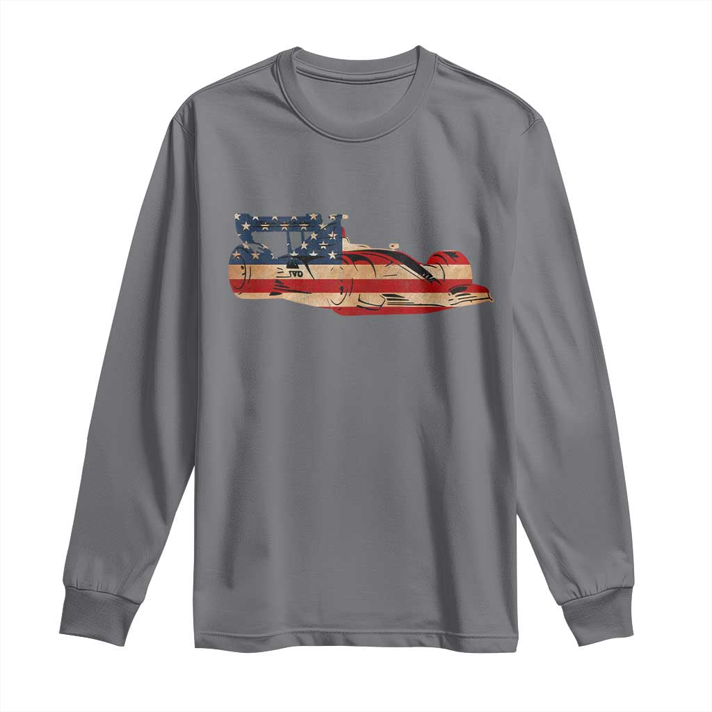 Racing Car Long Sleeve Shirt Retro Style Vintage American Flag TS10 Charcoal Print Your Wear