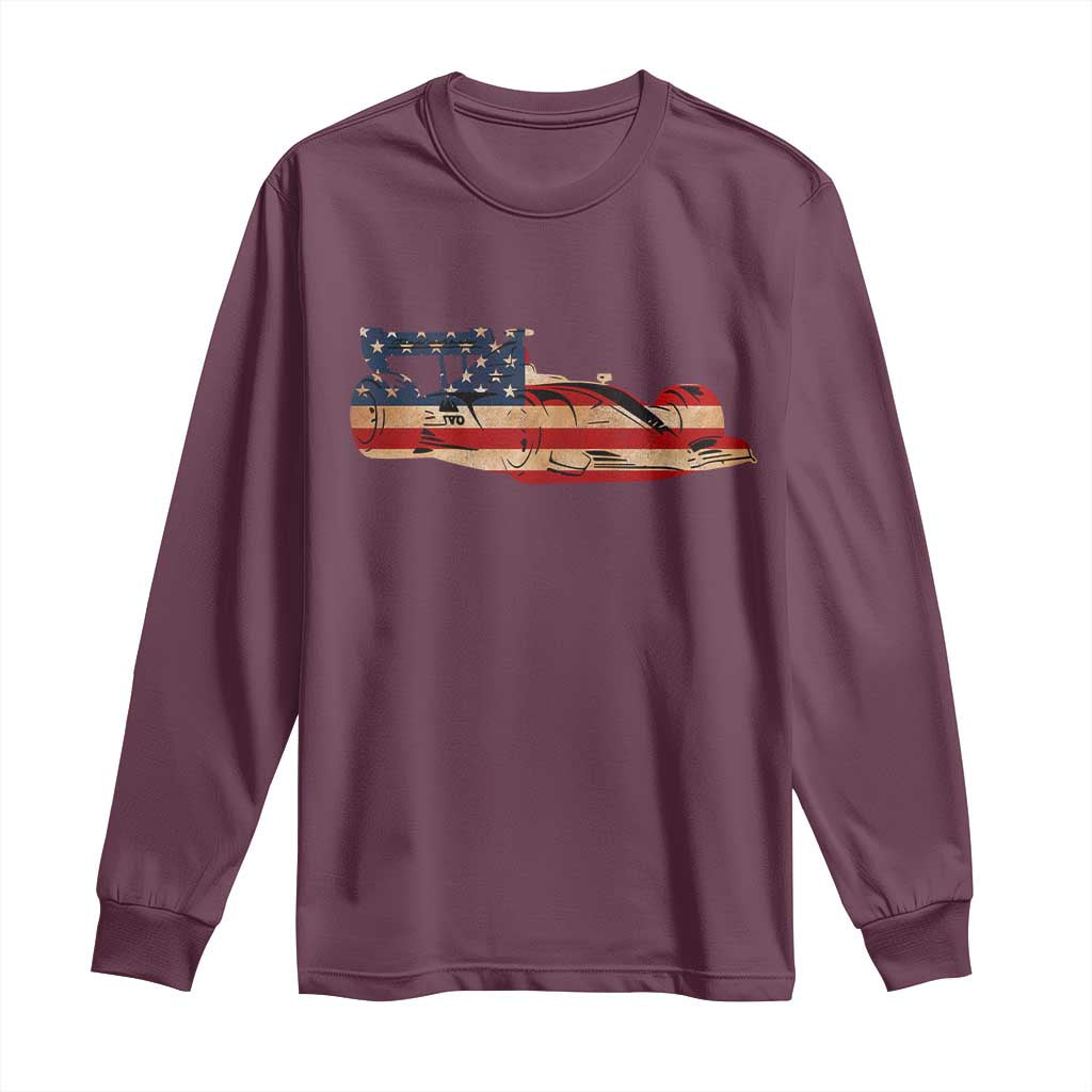 Racing Car Long Sleeve Shirt Retro Style Vintage American Flag TS10 Maroon Print Your Wear