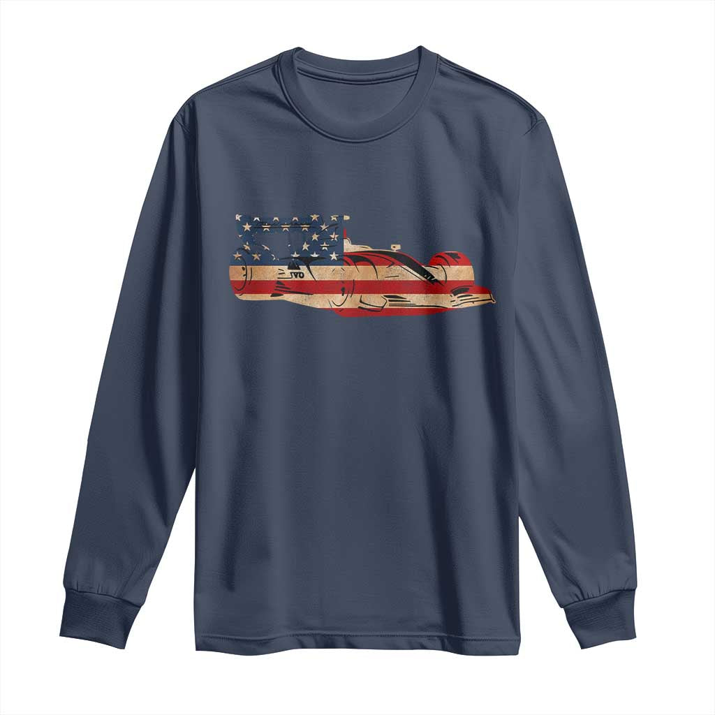Racing Car Long Sleeve Shirt Retro Style Vintage American Flag TS10 Navy Print Your Wear
