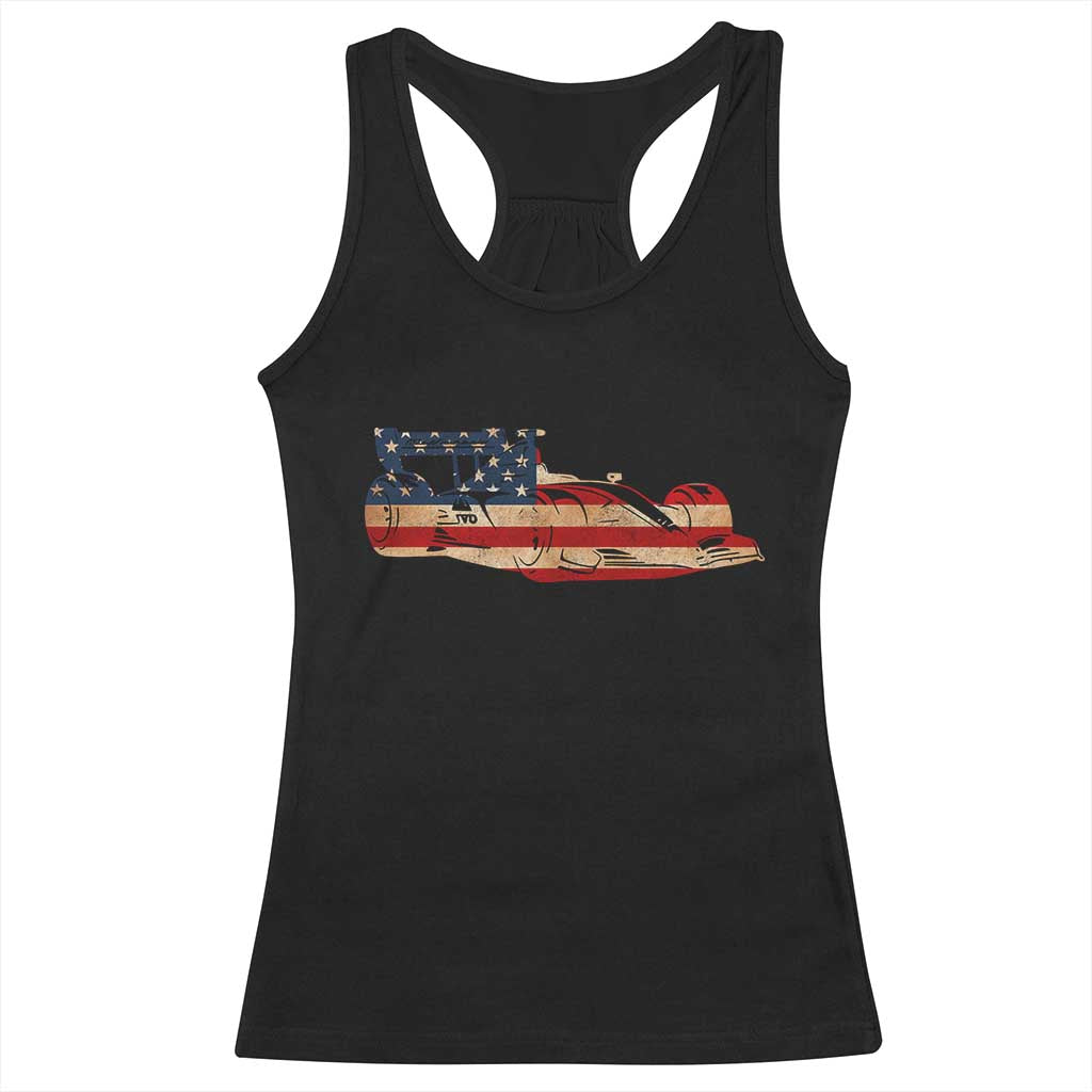 Racing Car Racerback Tank Top Retro Style Vintage American Flag TS10 Black Print Your Wear