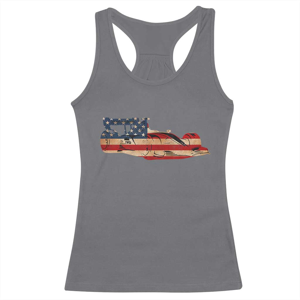 Racing Car Racerback Tank Top Retro Style Vintage American Flag TS10 Charcoal Print Your Wear
