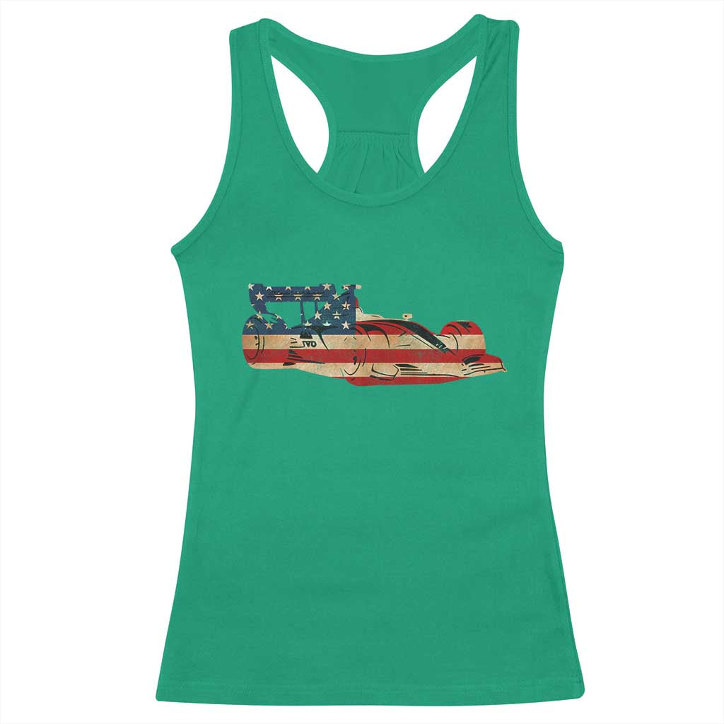 Racing Car Racerback Tank Top Retro Style Vintage American Flag TS10 Irish Green Print Your Wear