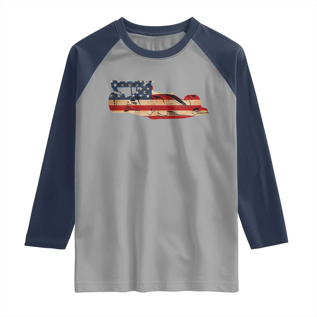 Racing Car Raglan Shirt Retro Style Vintage American Flag TS10 Sport Gray Navy Print Your Wear